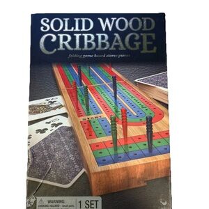 Cribbage Set Solid Wood Folding Cribbage Board, 9 Pegs, 1 Deck of Cards